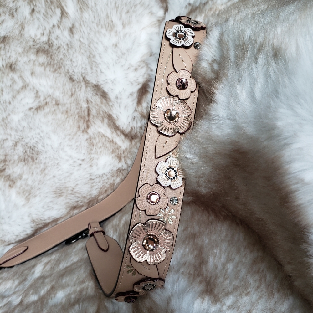 Coach 3D Floral Appliqué Leather Strap with Gem Accents - Picture 7 of 7